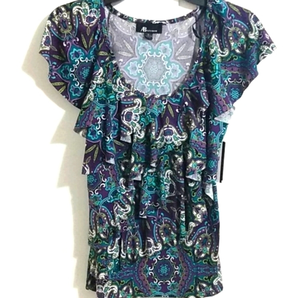 AB STUDIOS NWT ASYMMETRICAL PAISLEY TOP SIZE SMALL - Picture 2 of 12